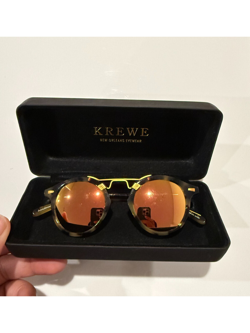 KREWE ST LOUIS Women’s Round Mirrored Sunglasses Yellow/Orange w/ Gold Details